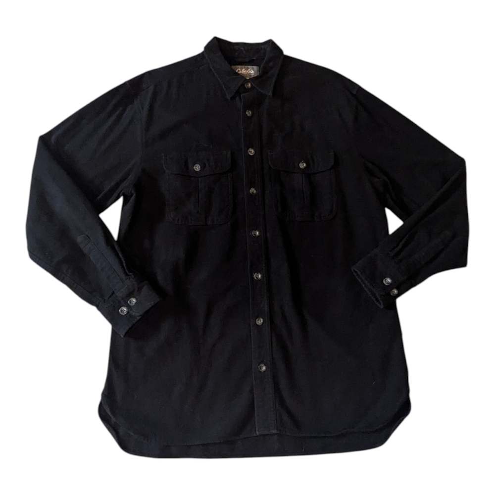 Y2K Cabela's Black Soft Chamois Flannel Heavyweight Cotton LS Shirt Men's LT
